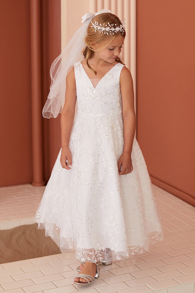 Lainey Communion  Dress – Sparkling Sequins & Floral Embroidery