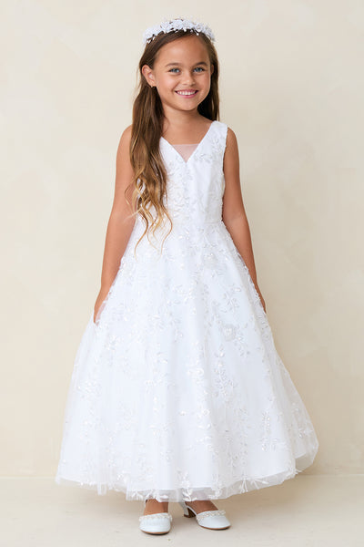 Lainey Communion  Dress – Sparkling Sequins & Floral Embroidery