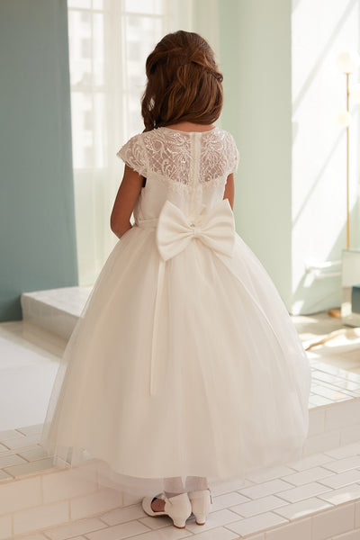 Shop Tea Length Tulle Communion Dresses With Chic Ruched Bodice