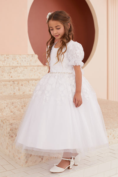 Claire Communion Dress - Puff Sleeves & Embroidered Elegance