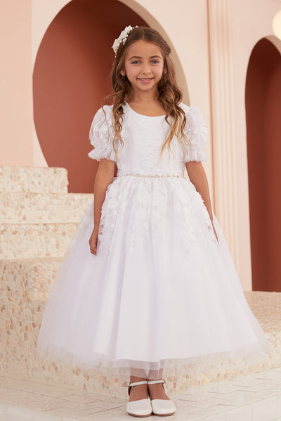 Claire Communion Dress - Puff Sleeves & Embroidered Elegance