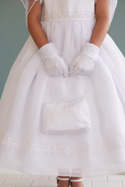 Lace-Adorned Satin Tulle Dress for Communion and Flower Girls