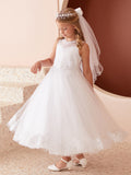 Naomi Communion Dress – Elegant Beaded Bodice & Lace Trim