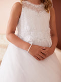 Naomi Communion Dress – Elegant Beaded Bodice & Lace Trim