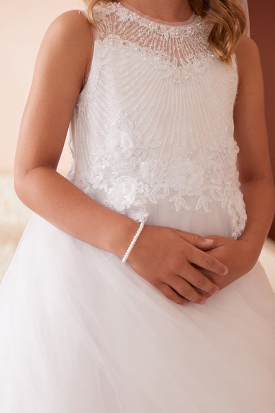 White Illusion Neckline Lace Communion Dress for Girls