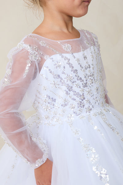Charlotte Bloom Communion Dress – Elegant Long-Sleeve Lace Gown