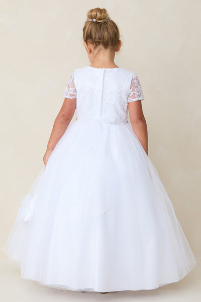 Kaylee Communion Dress - Elegant Lace & Tulle with Crystal Belt