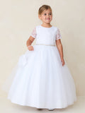 Kaylee Communion Dress - Elegant Lace & Tulle with Crystal Belt