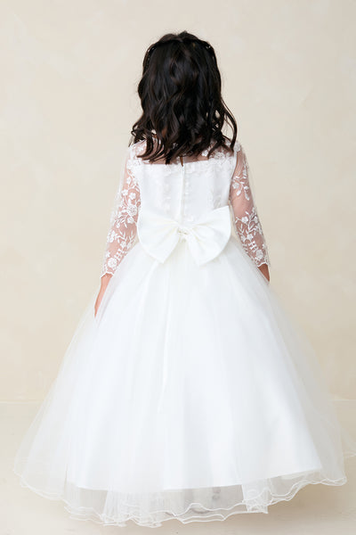 Gemma Lace Communion Dress with Elegant Pearl Waistline