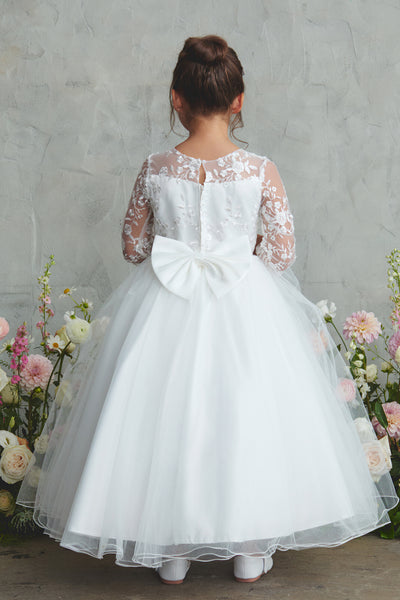 Gemma Communion Dress - Lace Mesh Gown with Pearl Accents