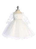 Baby Lace Pearl Dress – White Flower Girl 6-24M