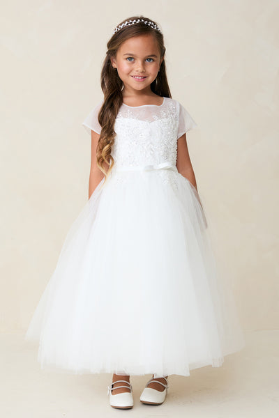 Evelina Sheer Lace Gown – Communion, Flower Girl & Special Occasion