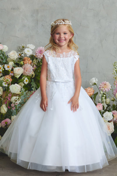 Girls White Lace Communion Dress – Ankle Length
