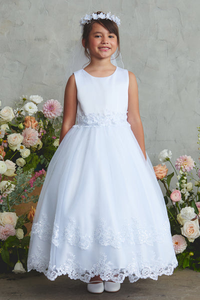 White Lace Ankle-Length Communion Dress for Girls