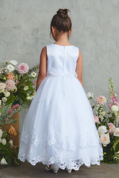 White Lace Ankle-Length Communion Dress for Girls