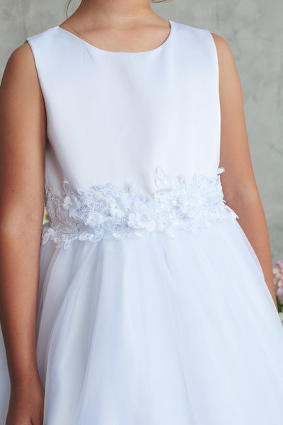 White Lace Ankle-Length Communion Dress for Girls