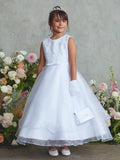 White Organza Ankle Length Communion Dress for Girls