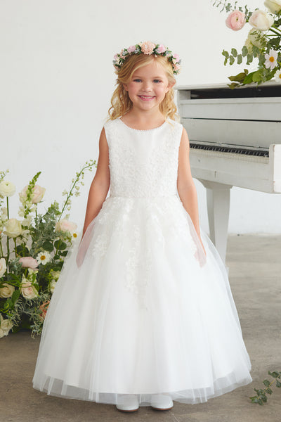 Girls Ankle Length Lace Communion & Flower Girl Dress