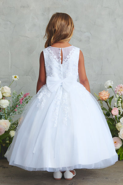 White Girls Communion Dress Lace Tulle Flower Girl