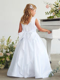 White Satin Flower Girl Dress with Bow – Lily Belle