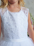 White Lace Bodice Tulle Flower Girl Dress