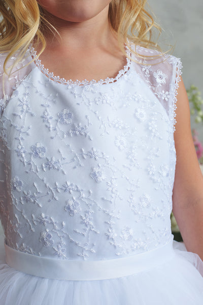 White Girls Ankle-Length Lace Communion Dress