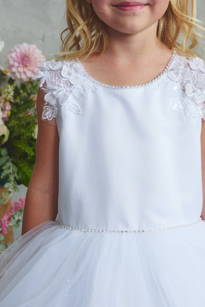 White Lace & Tulle Communion Dress for Girls – Lila Grace