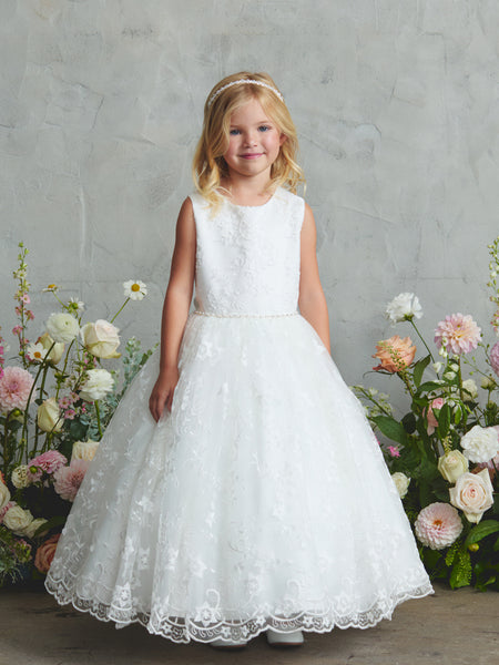 Scalloped Hem First Communion Flower Girl Dress 5910 White / 4 Scalloped Hem First Communion Flower Girl Dress 5910 White / 4