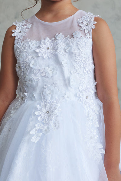 Girls White Lace Communion Dress – Ankle Length Special Occasion