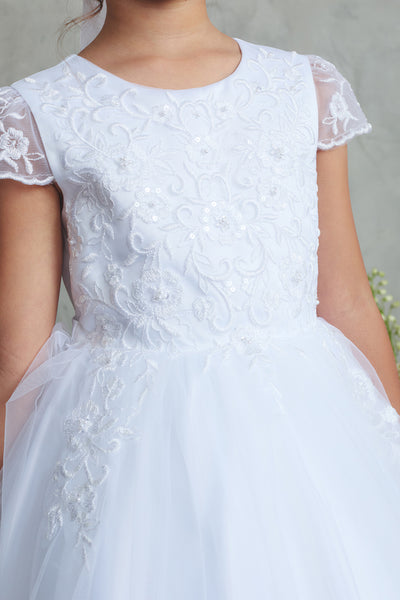 Lily Petal Lace Communion Dress – White