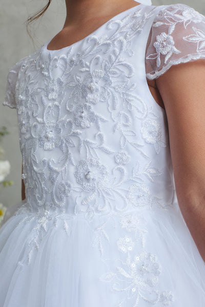 Lily Petal Lace Communion Dress – White
