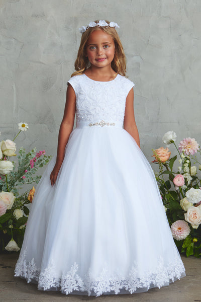 Rosalie Bloom Lace Communion Dress – White