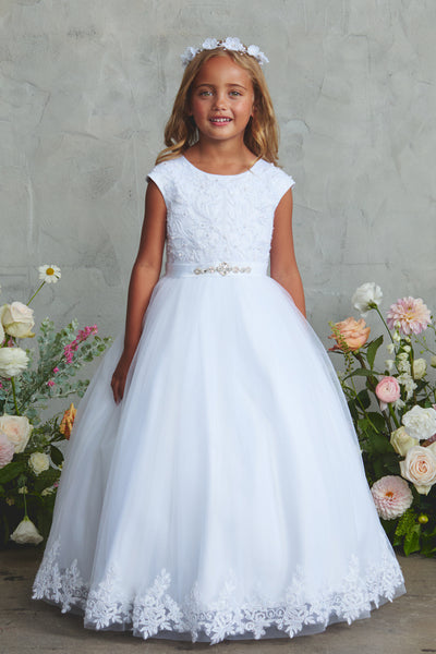 Rosalie Bloom Lace Communion Dress – White