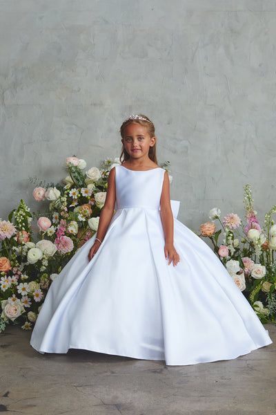 Valencia Grand Bow Communion Gown – Mikado Satin