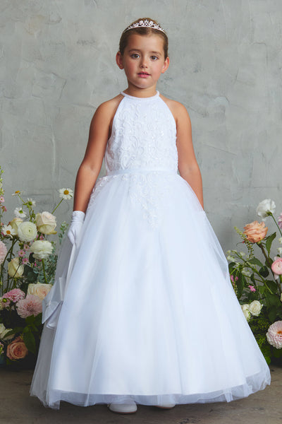 Celestine Halter Sash Communion Dress | Diamond Collection