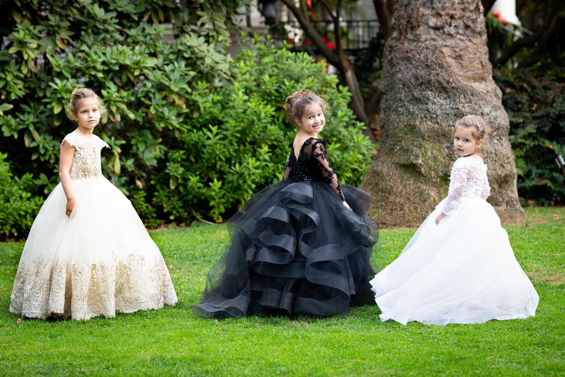Couture 3D Lace Satin Tulle Flower Girl Pageant Gown Toddler Party Dress