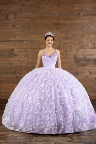 Elowen Sage Green Quinceañera Gown – Floral Ballgown with Train