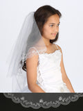 Girls White  Double Layer Communion Veil With Crystal Beading 