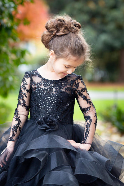 Couture 3D Lace Satin Tulle Flower Girl Pageant Gown Toddler Party Dress