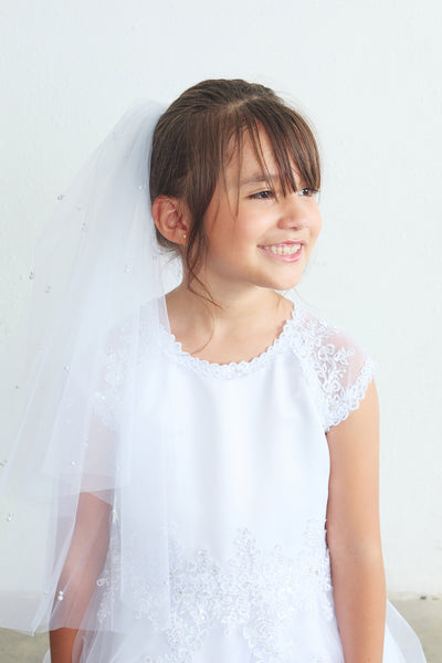 Girls Communion Pearl Veil White