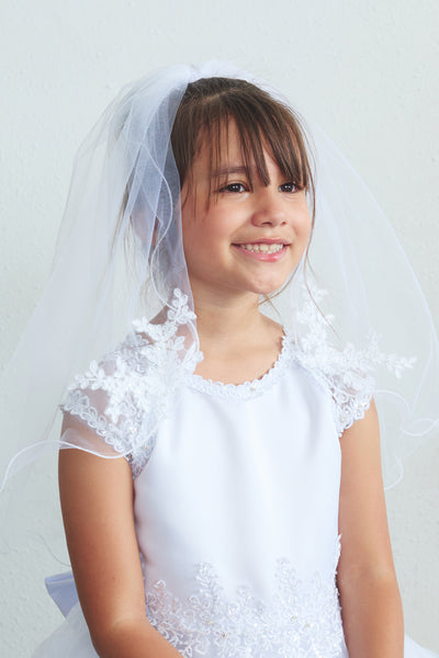 Girls Communion Lace Edge Veil White