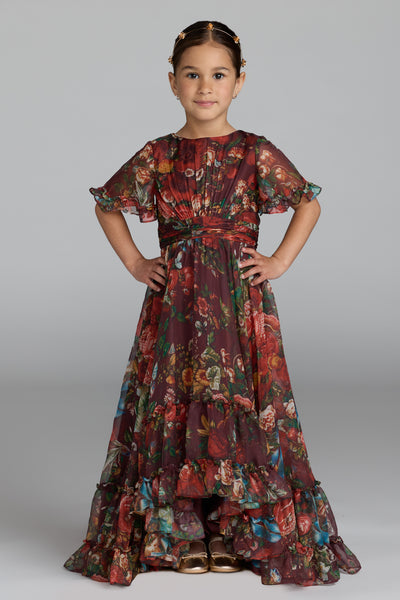 Mac Duggal Girls Floral High Low Occasion Dress