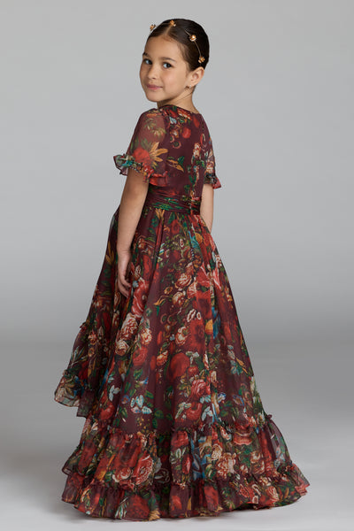 Mac Duggal Girls Floral High Low Occasion Dress