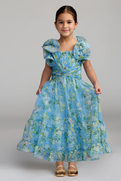 Mac Duggal Girls Floral Chiffon Ruffle Gown
