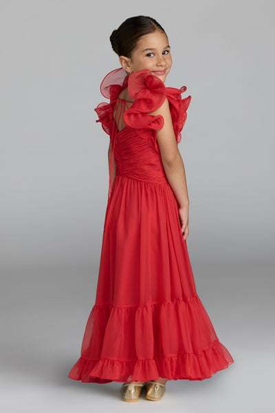 Mac Duggal Girls Floral Chiffon Ruffle Gown