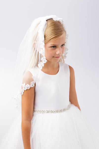 The Ava First Communion Veil With Crystal Lace Accent