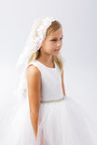 Girls White Scalloped Edge Floral Pattern Communion Veil