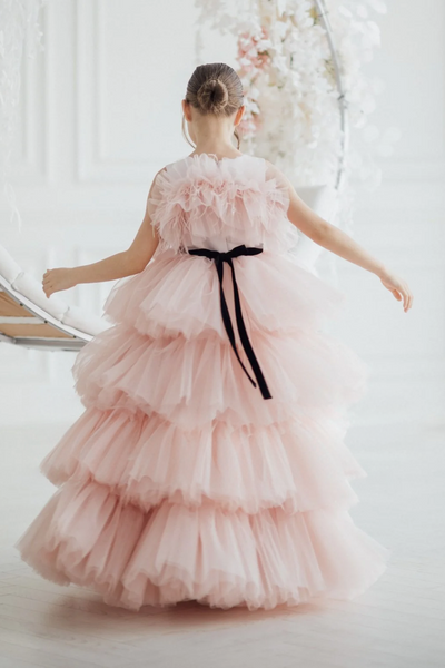 Ruffled Tulle Pageant Gown - Imani Girls Ostrich Feather Ball Gown