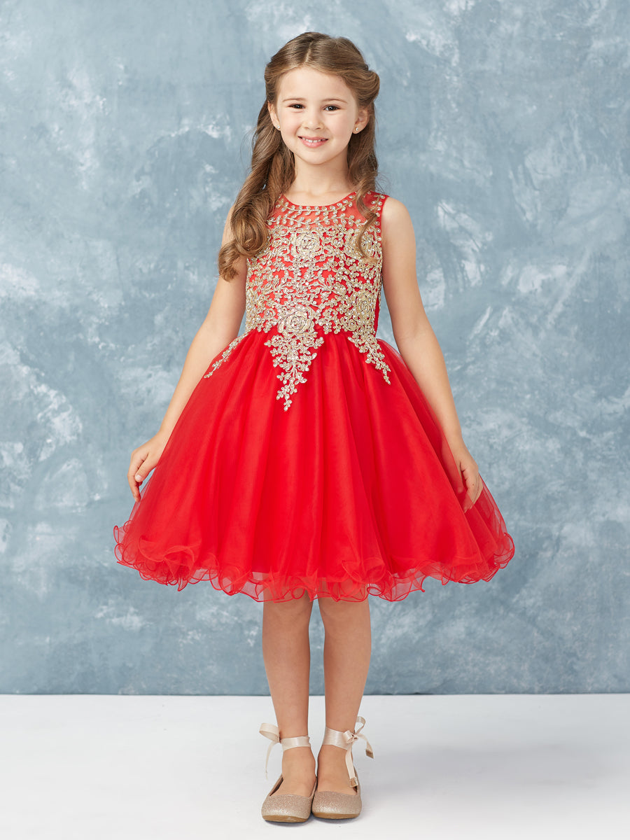 Teen Pageant Dress With Luxurious Gold Lace Overlay