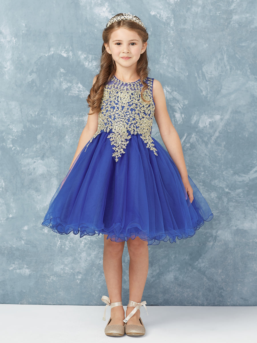 Teen Pageant Dress With Luxurious Gold Lace Overlay